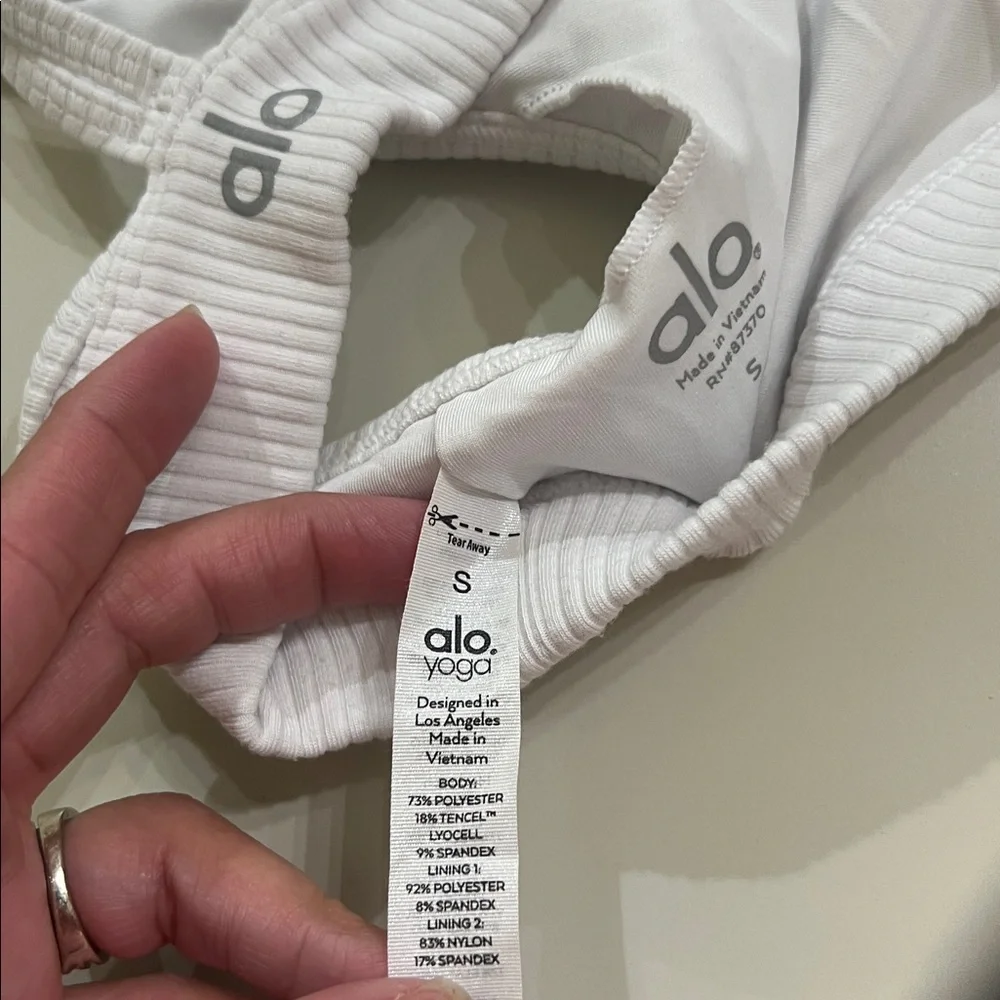 ALO Yoga Cream Blissful Ribbed Racerback Sports Bra